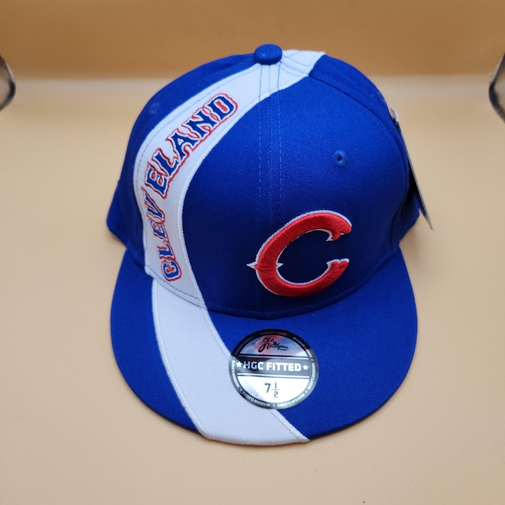 Cleveland Cubs Hat Cap Fitted Mens 7 1/2‎ Royal Blue White Baseball Throwback